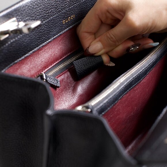 Gucci Zumi Black Leather Top Handle Bag with Multi-tonal Gold & Silver Hardware - Picture 9 of 13